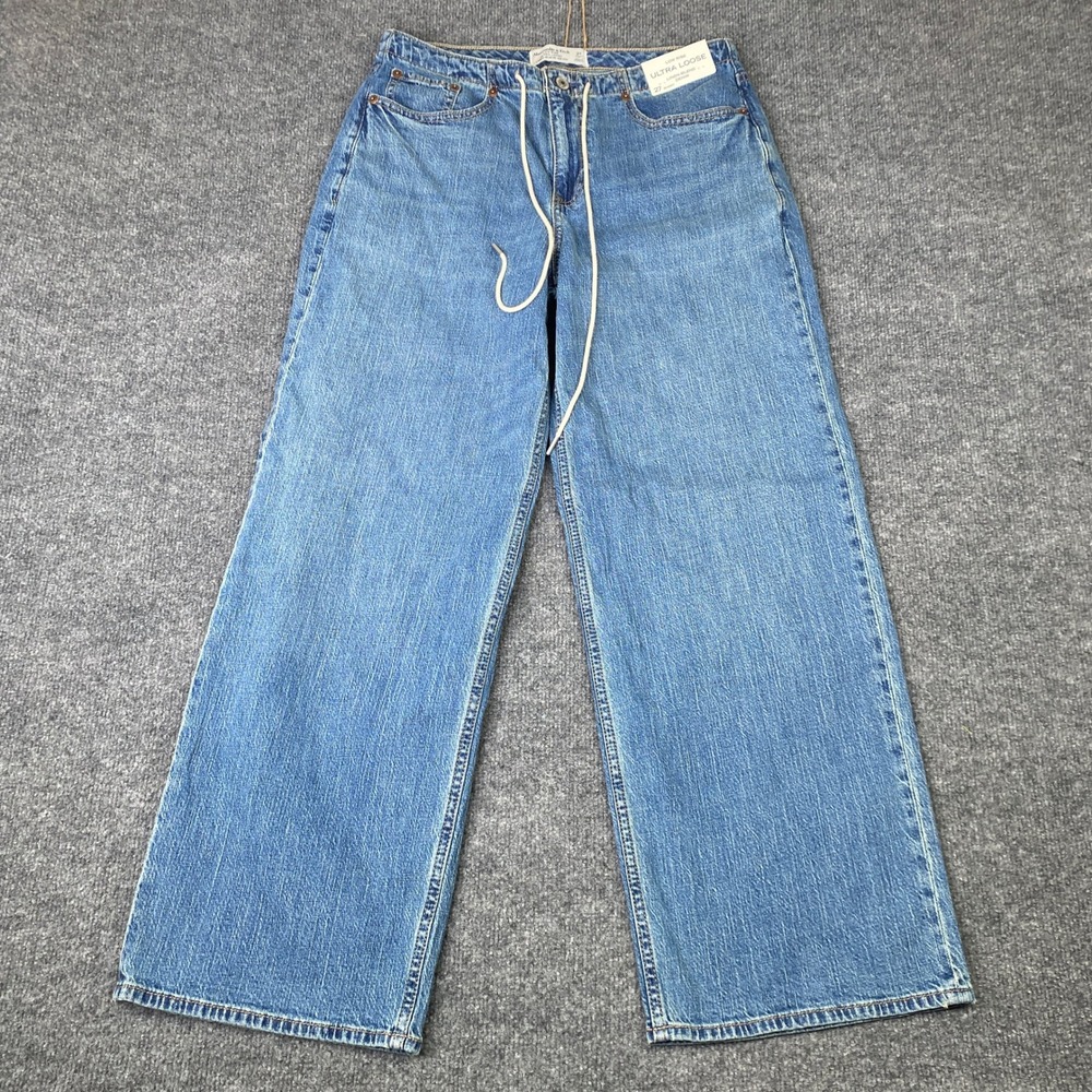 Abercrombie & Fitch Ultra Loose Low Rise Linen Blend Denim Jeans 27 Short NEW